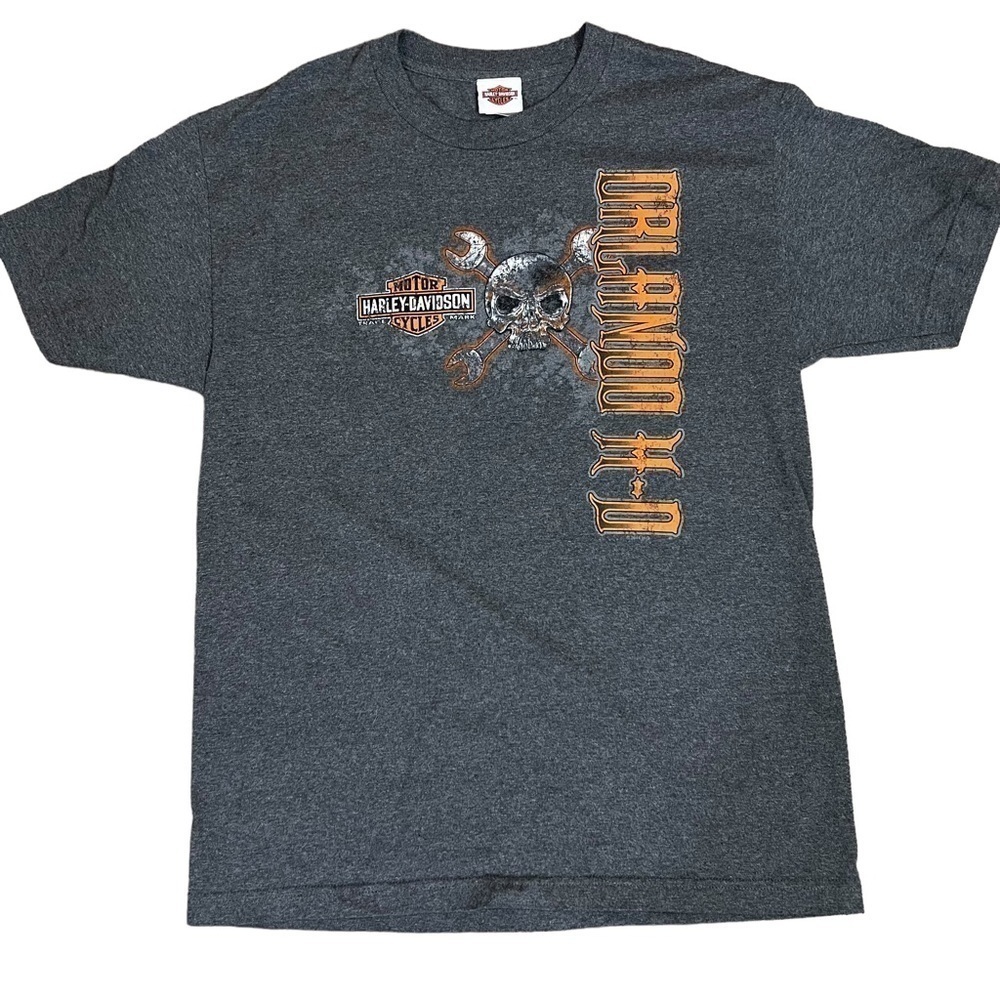Harley Davidson Gray Graphic Skull Shirt Orlando Florida Large